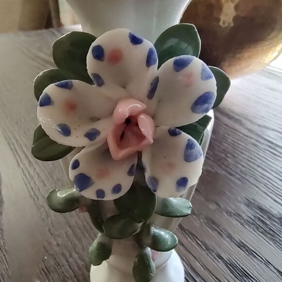 Vintage Porcelain Bud Vase Applied Flowers - Picture 5 of 9